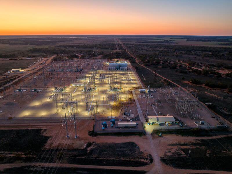 Buronga substation Project EnergyConnect at sunset